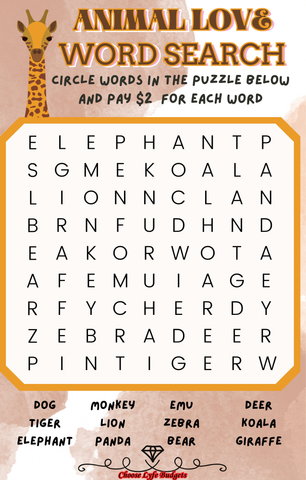 Animal Love Word Search